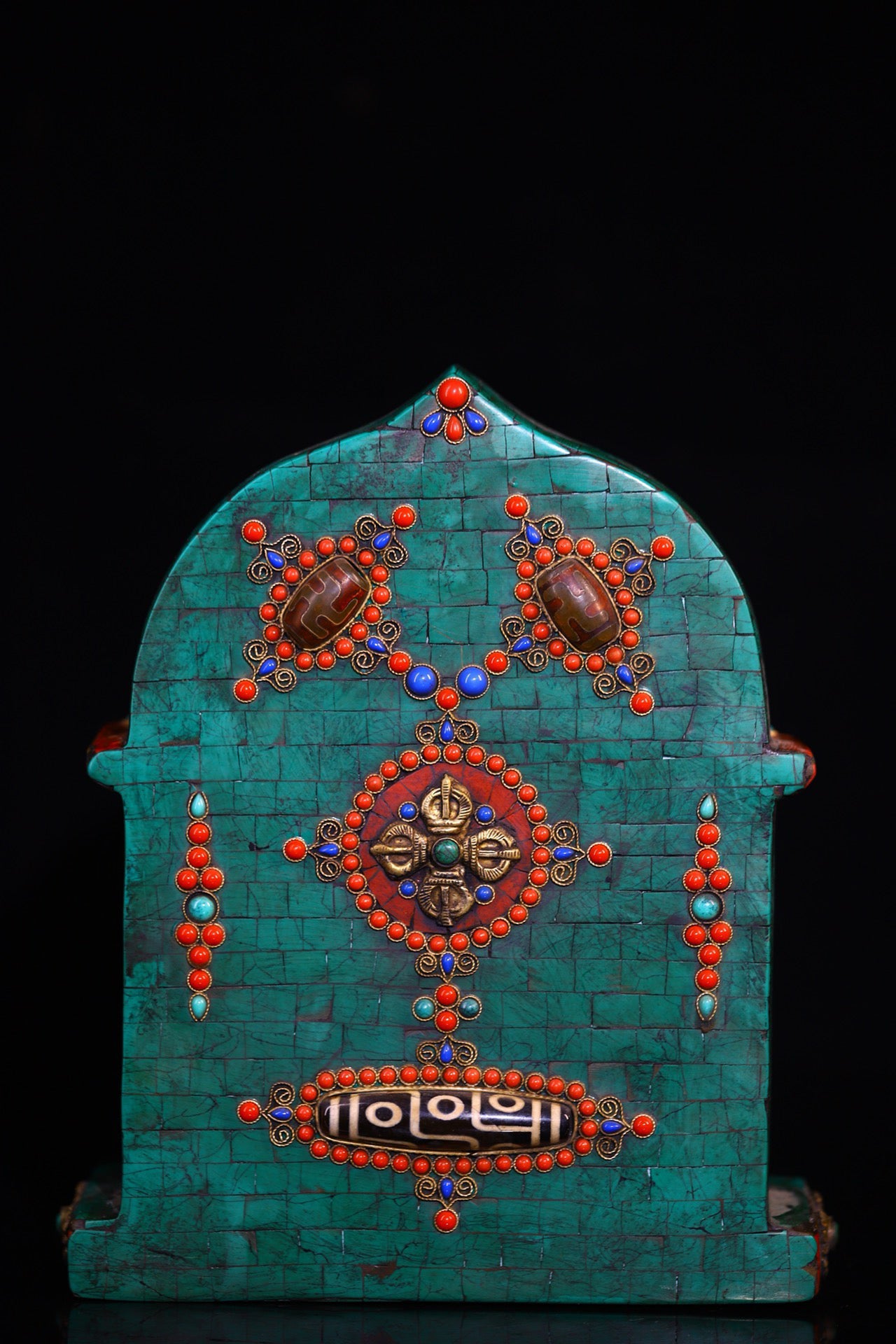Copper gilded gold handmade silk inlaid gemstone Buddha niche