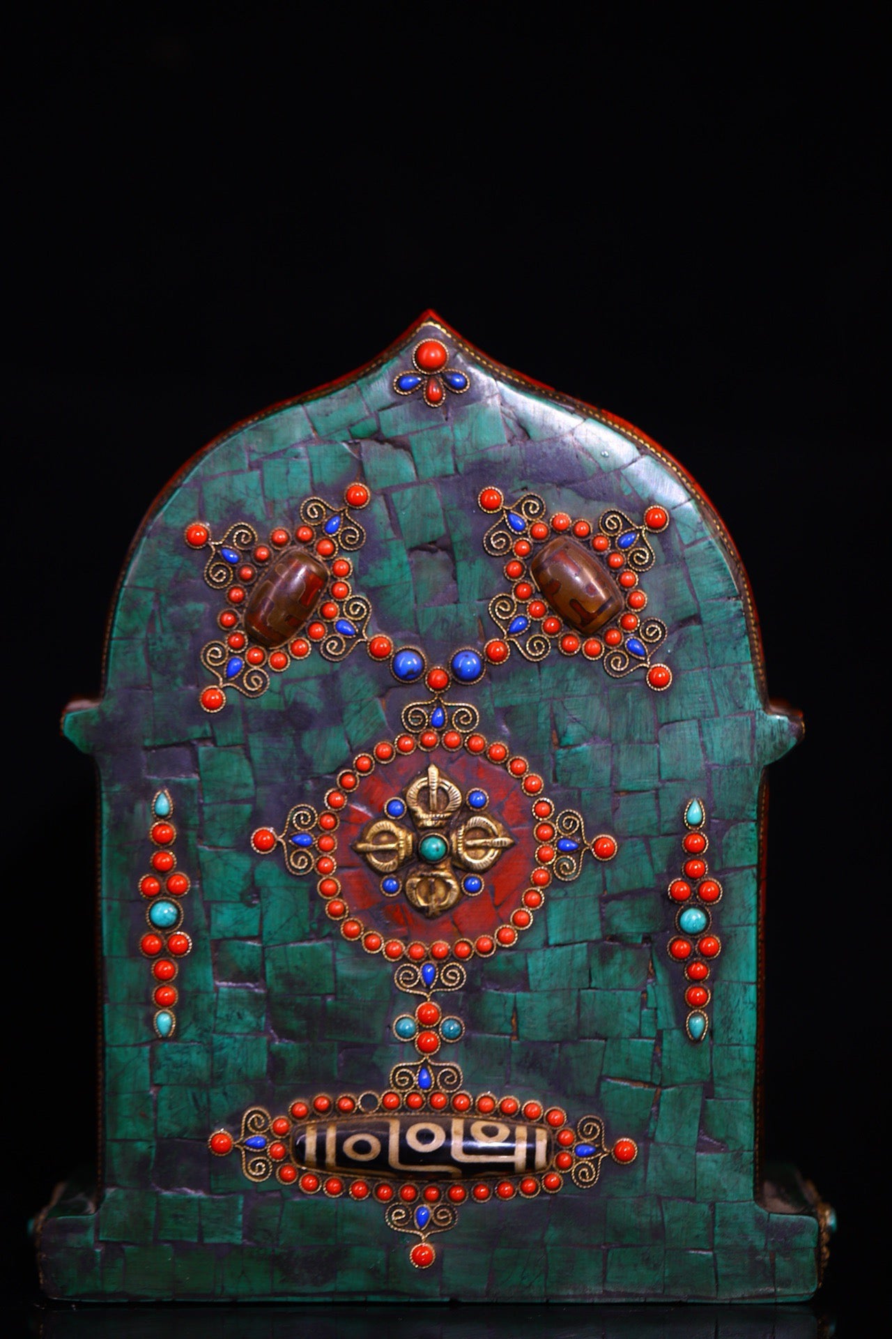Copper gilded gold handmade silk inlaid gemstone Buddha niche