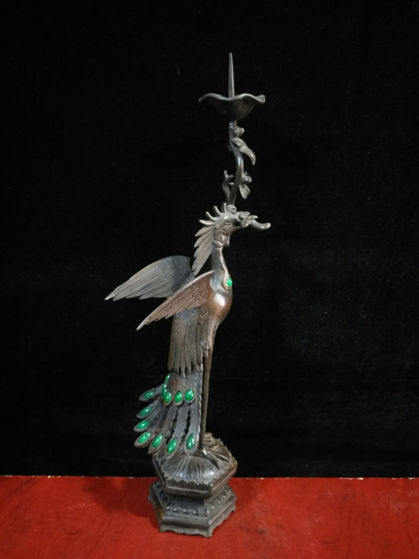 Pure copper inlaid gemstone peacock candle holder