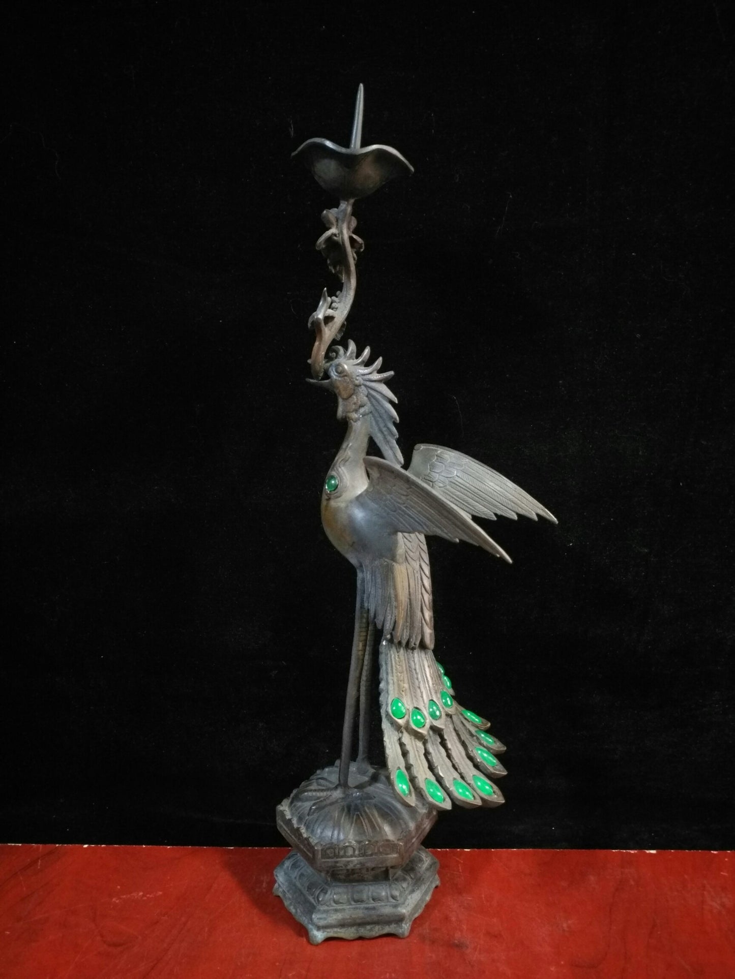 Pure copper inlaid gemstone peacock candle holder