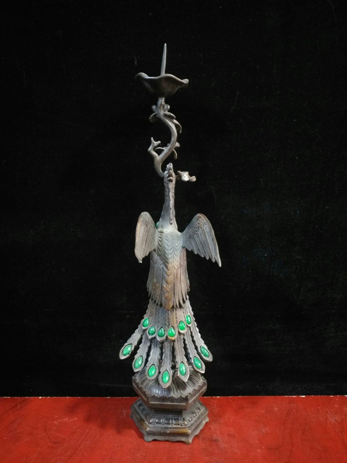 Pure copper inlaid gemstone peacock candle holder