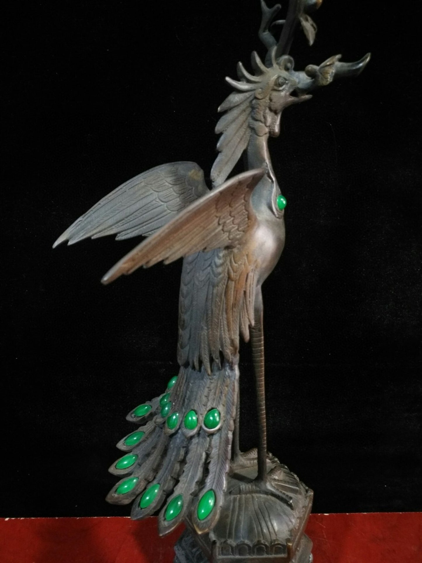 Pure copper inlaid gemstone peacock candle holder