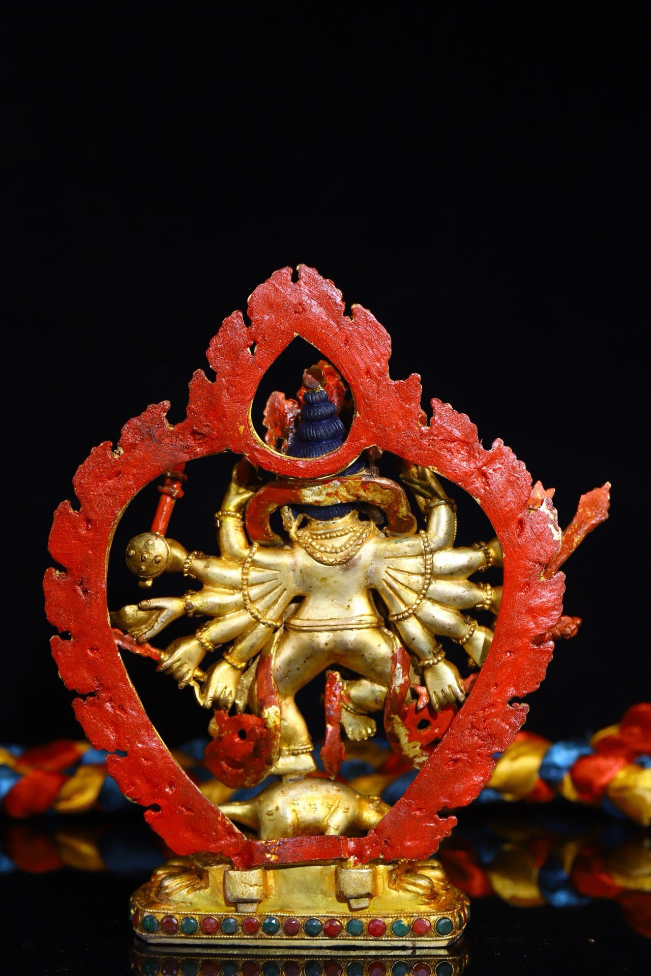 Natural crystal, pure handmade hammering, carving, pure handmade filigree inlay with gemstones, elephant nosed God of Wealth
