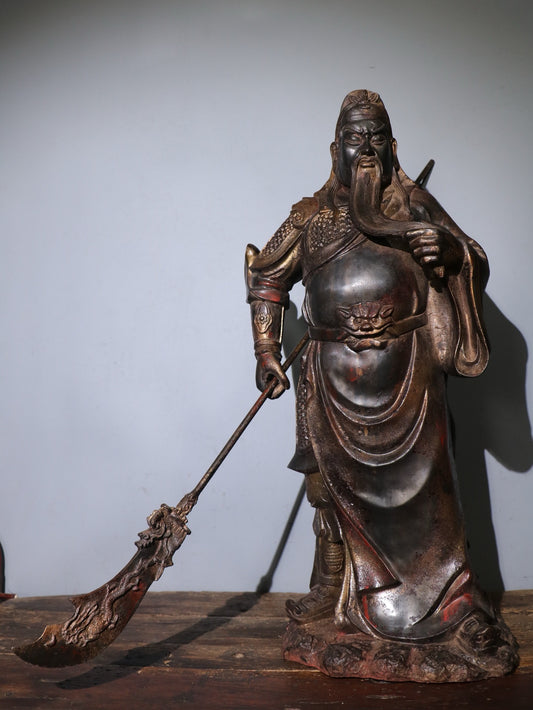 Chinese Antique Pure Copper Guan Er Ye Station with One Full Face