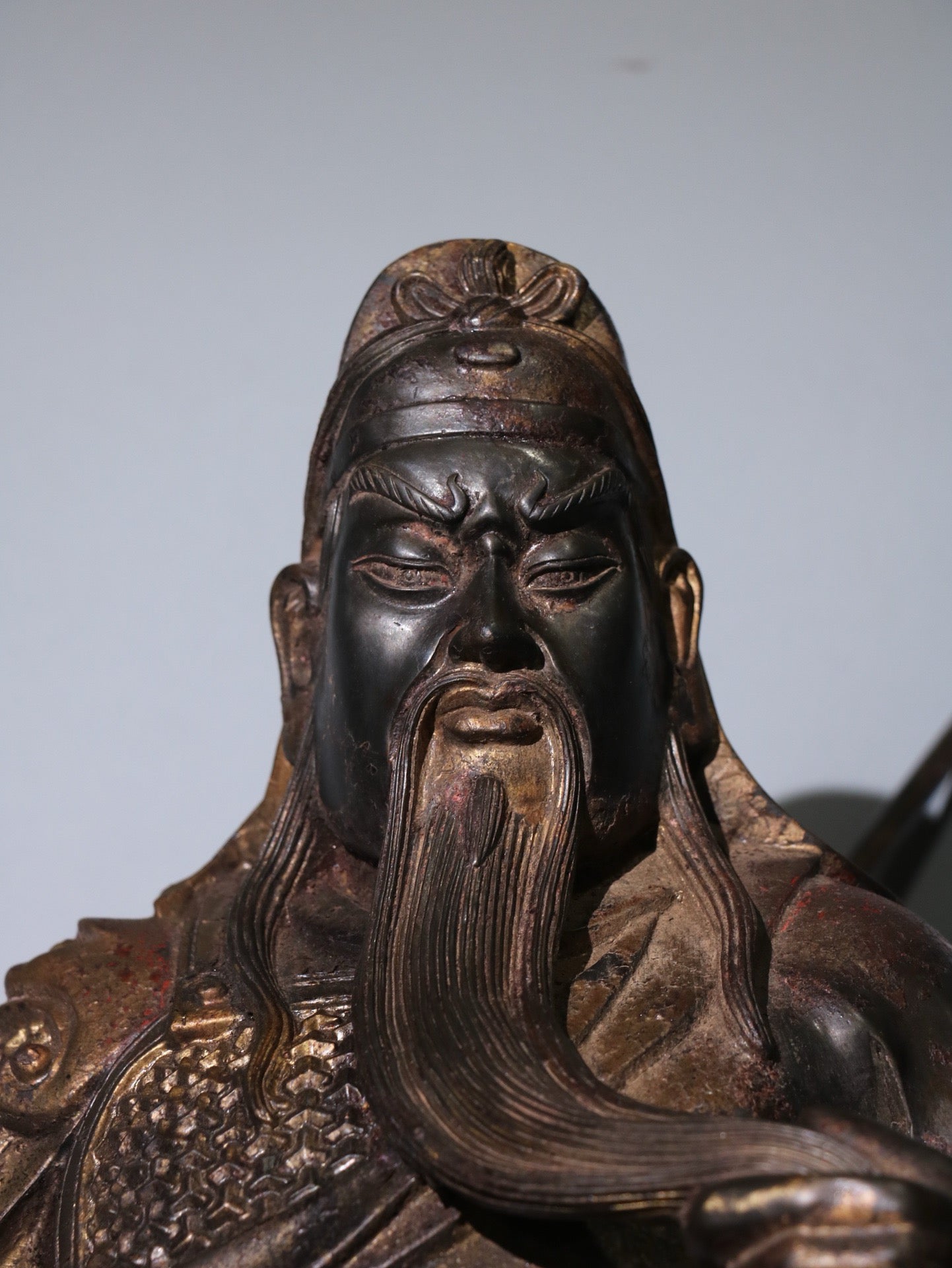 Chinese Antique Pure Copper Guan Er Ye Station with One Full Face
