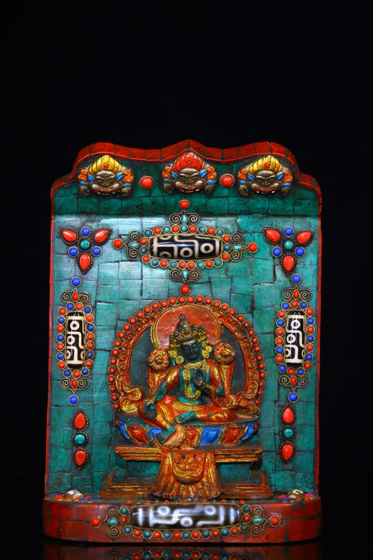 Handmade filigree inlaid gemstones, heavenly pearl Buddha niches