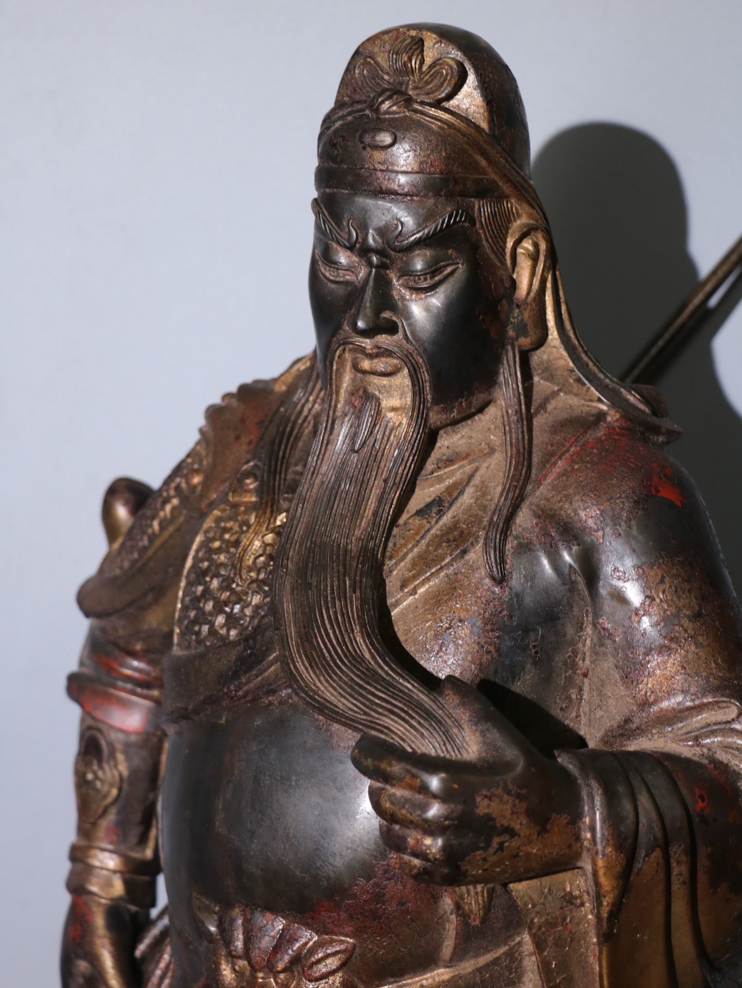 Chinese Antique Pure Copper Guan Er Ye Station with One Full Face