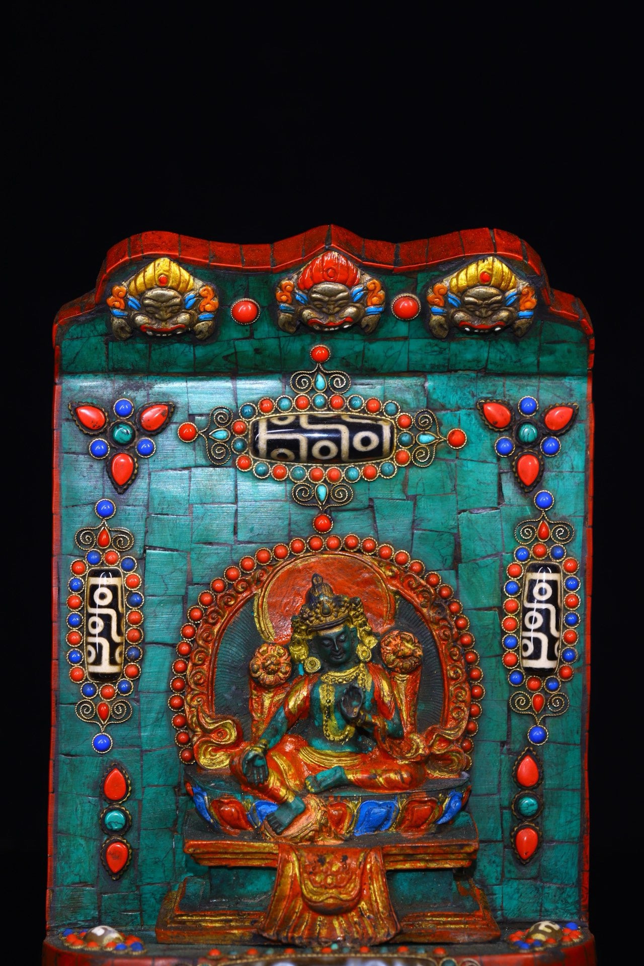 Handmade filigree inlaid gemstones, heavenly pearl Buddha niches