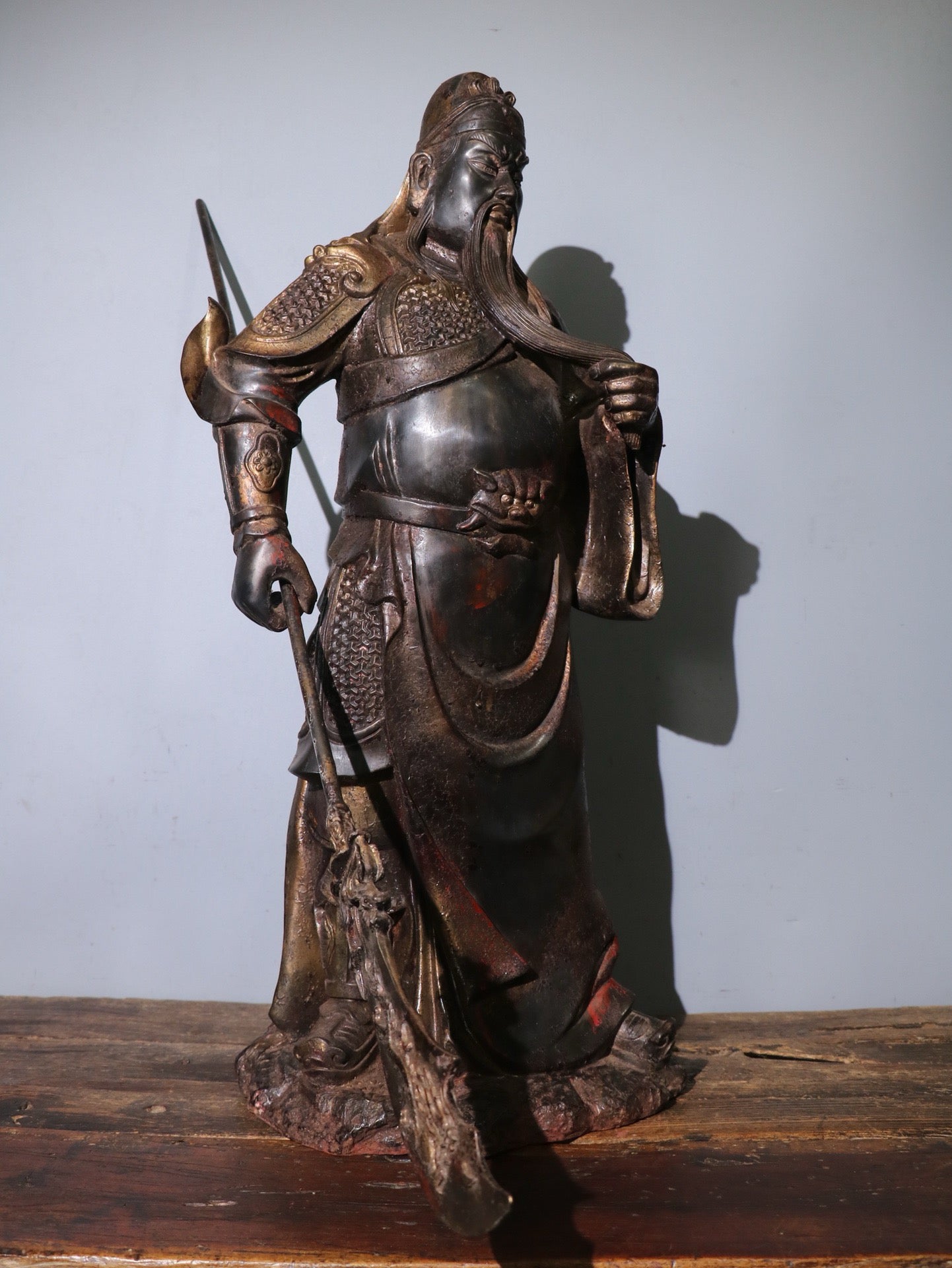 Chinese Antique Pure Copper Guan Er Ye Station with One Full Face