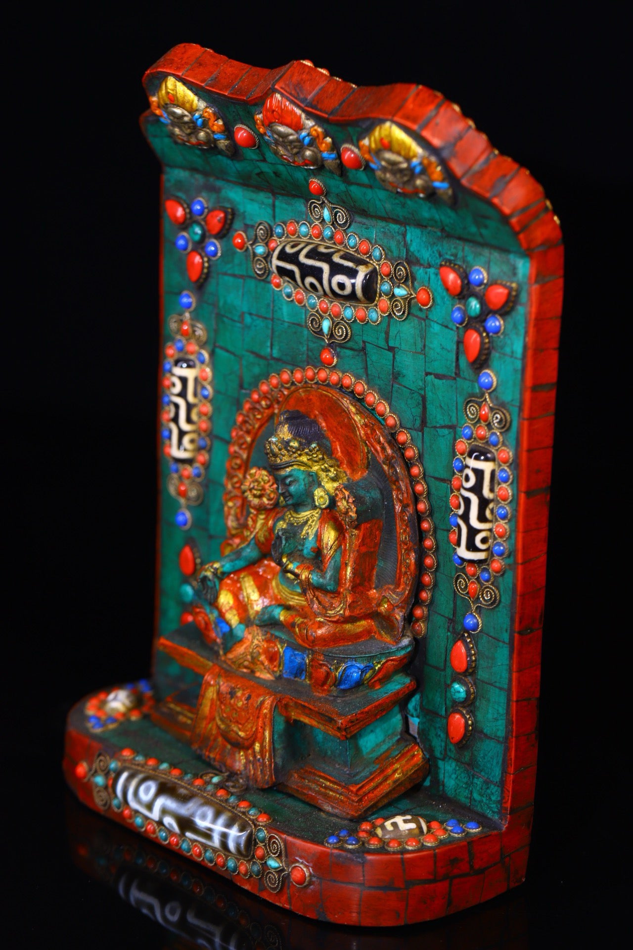Handmade filigree inlaid gemstones, heavenly pearl Buddha niches