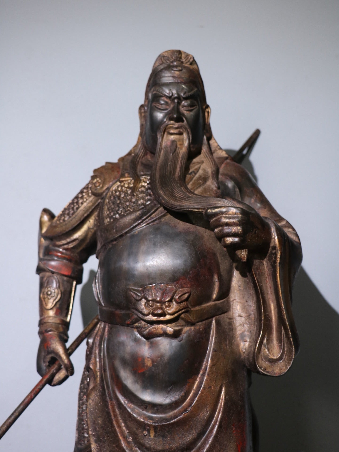 Chinese Antique Pure Copper Guan Er Ye Station with One Full Face