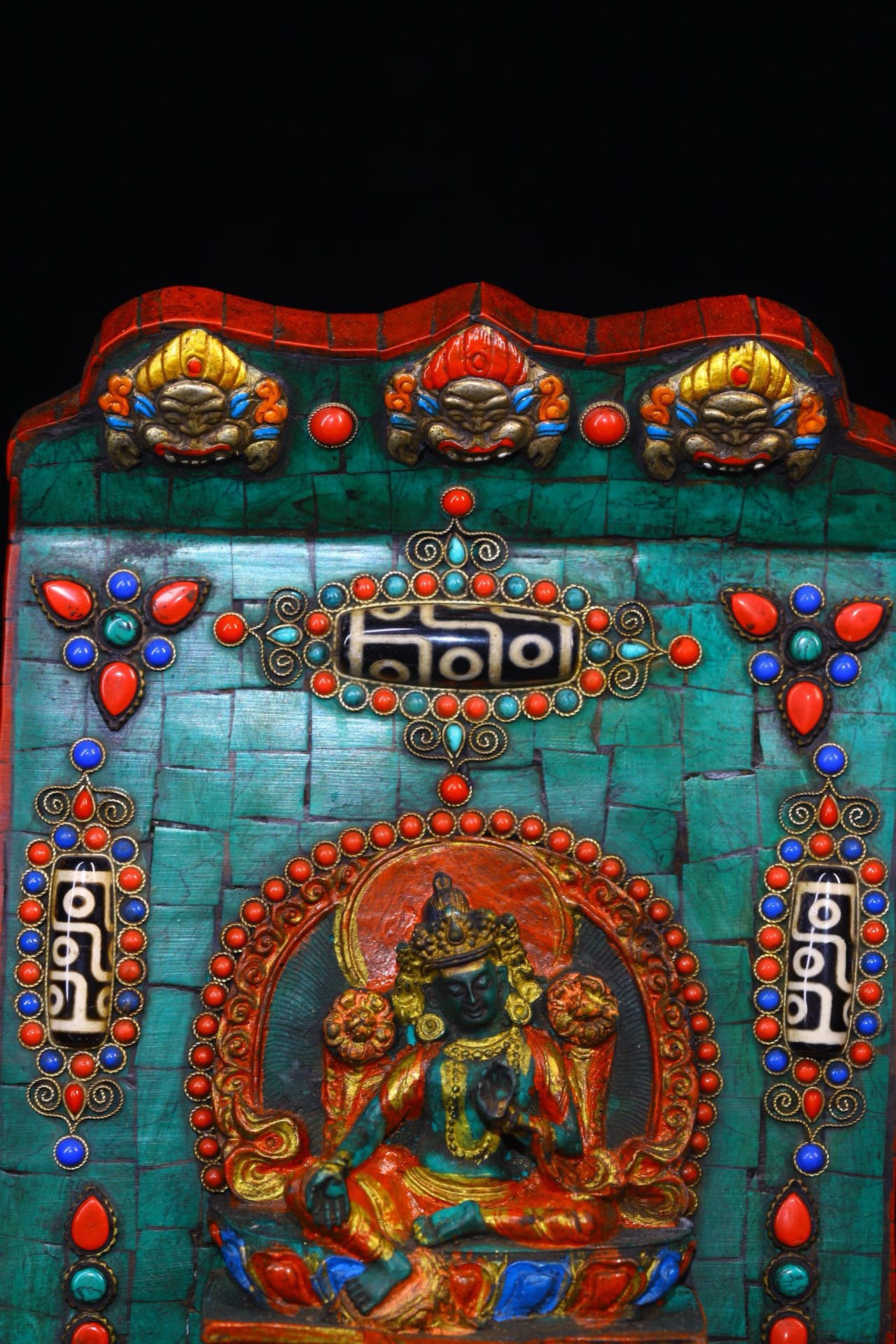 Handmade filigree inlaid gemstones, heavenly pearl Buddha niches