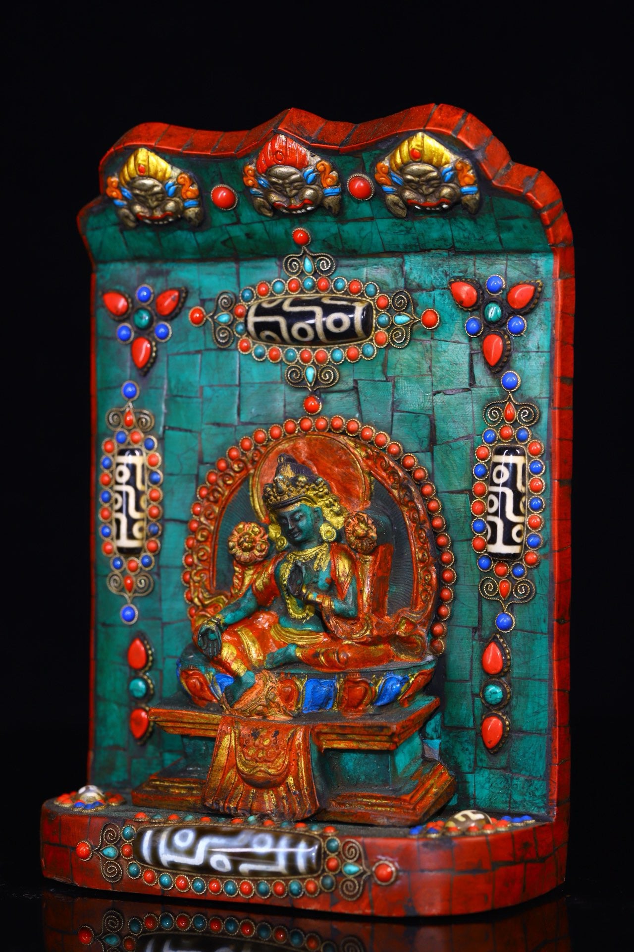 Handmade filigree inlaid gemstones, heavenly pearl Buddha niches