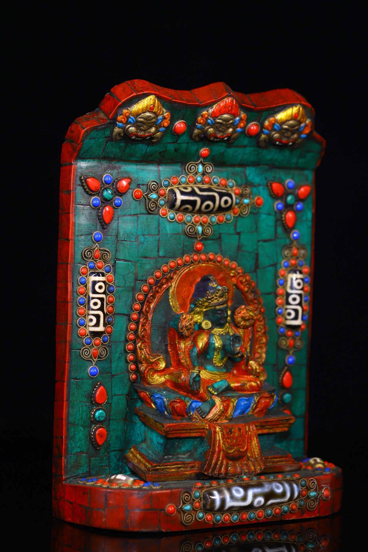 Handmade filigree inlaid gemstones, heavenly pearl Buddha niches
