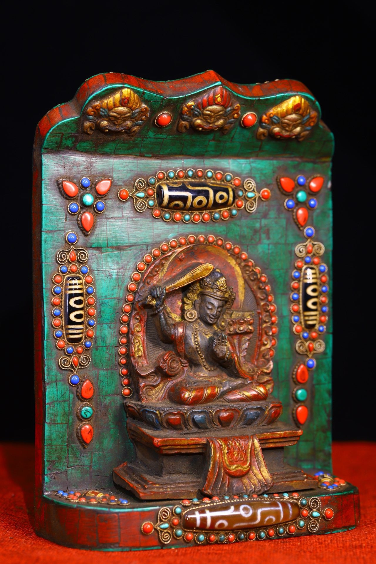 Handmade filigree inlaid gemstones, heavenly pearl Buddha niches