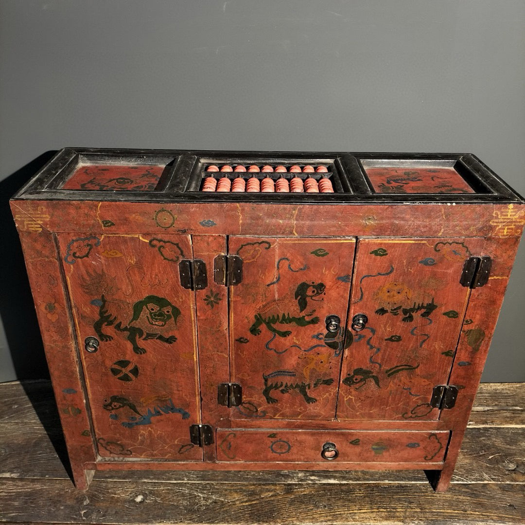 Chinese antique wooden body lacquerware abacus table