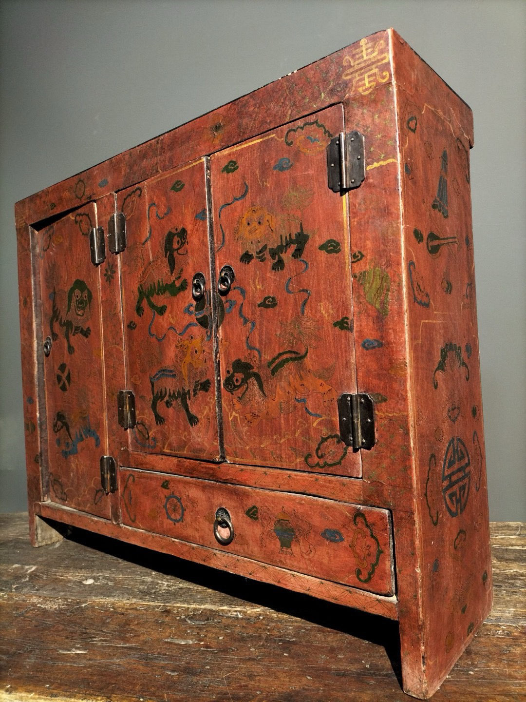 Chinese antique wooden body lacquerware abacus table