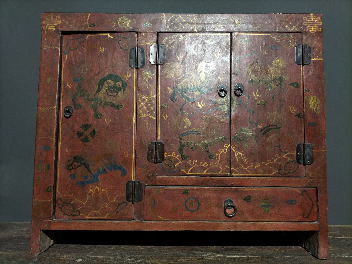 Chinese antique wooden body lacquerware abacus table