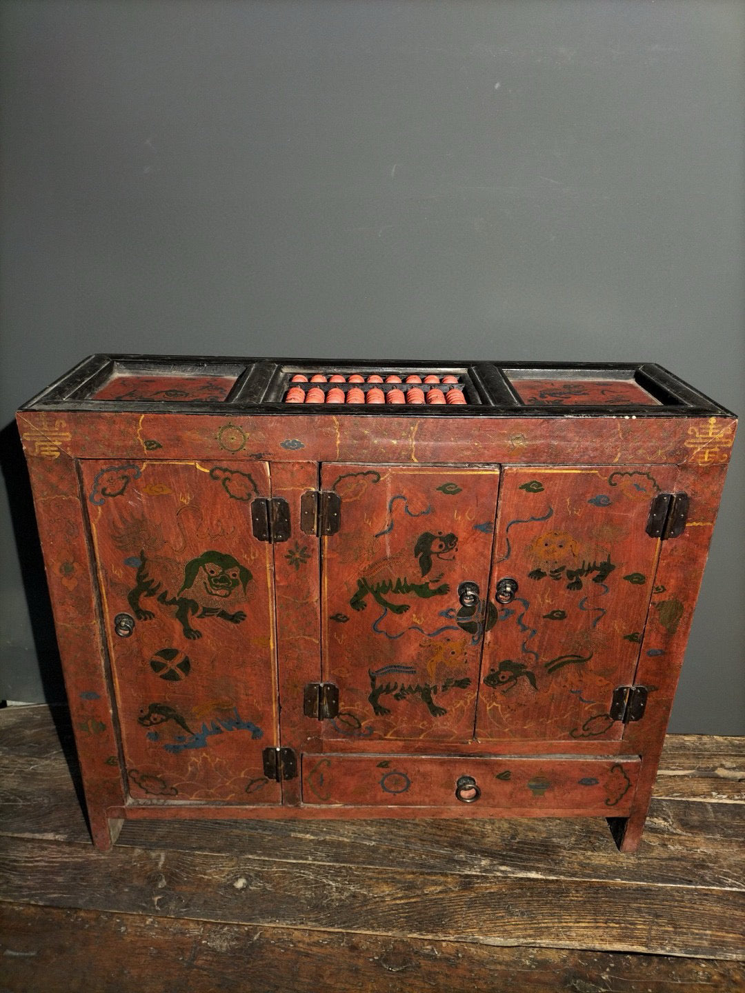 Chinese antique wooden body lacquerware abacus table