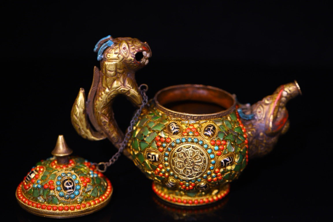 Made of pure copper by hand, inlaid with gemstones, the Heavenly Bead Butter Pot