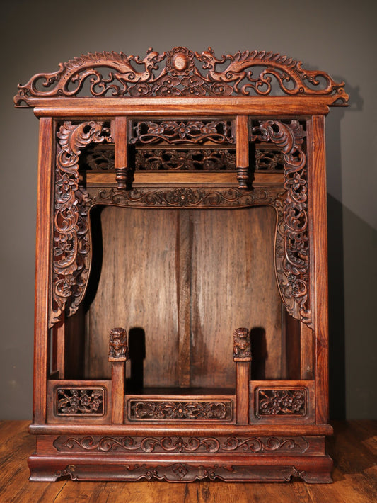 A Chinese antique rosewood Buddha niche