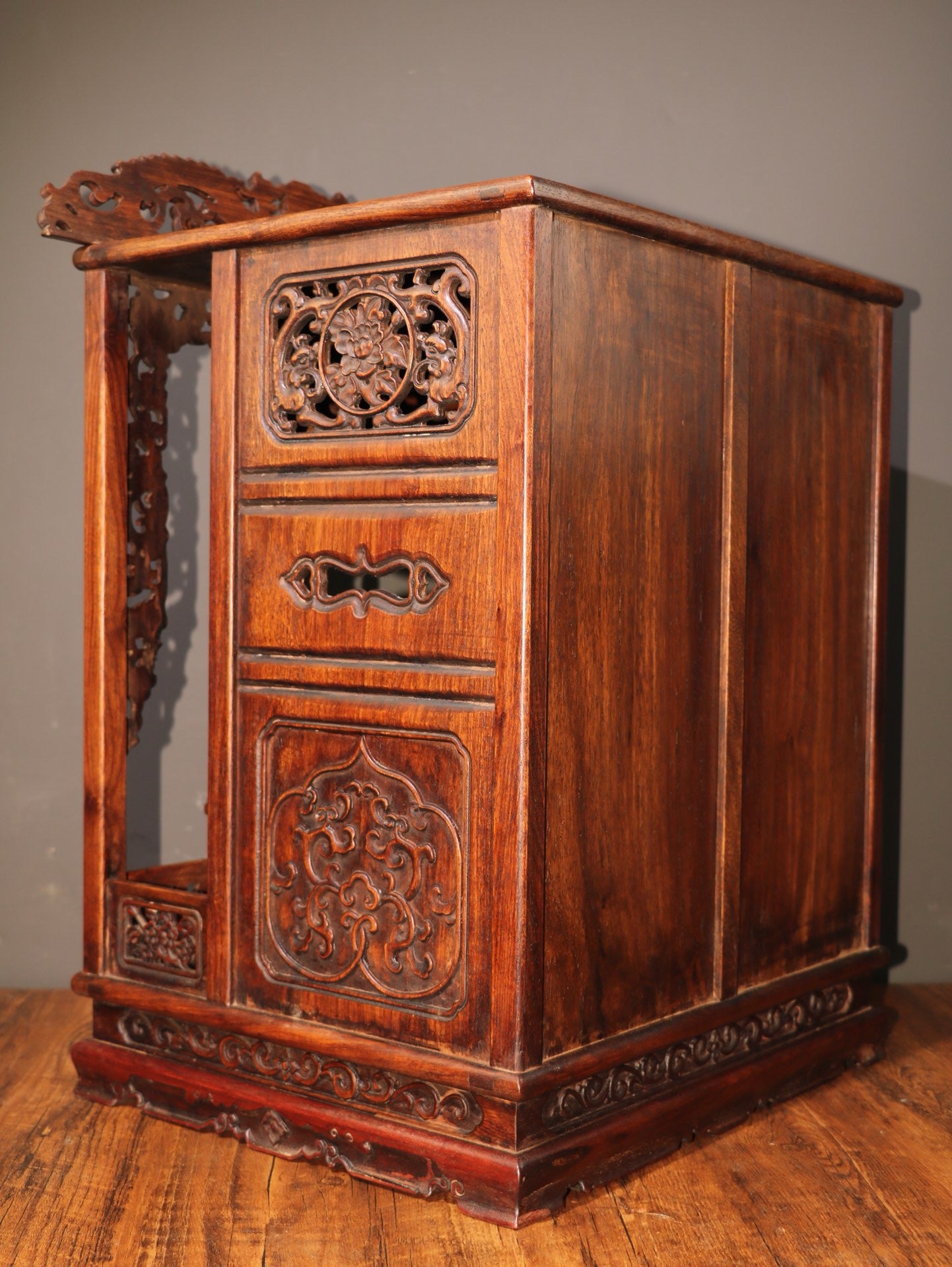 A Chinese antique rosewood Buddha niche