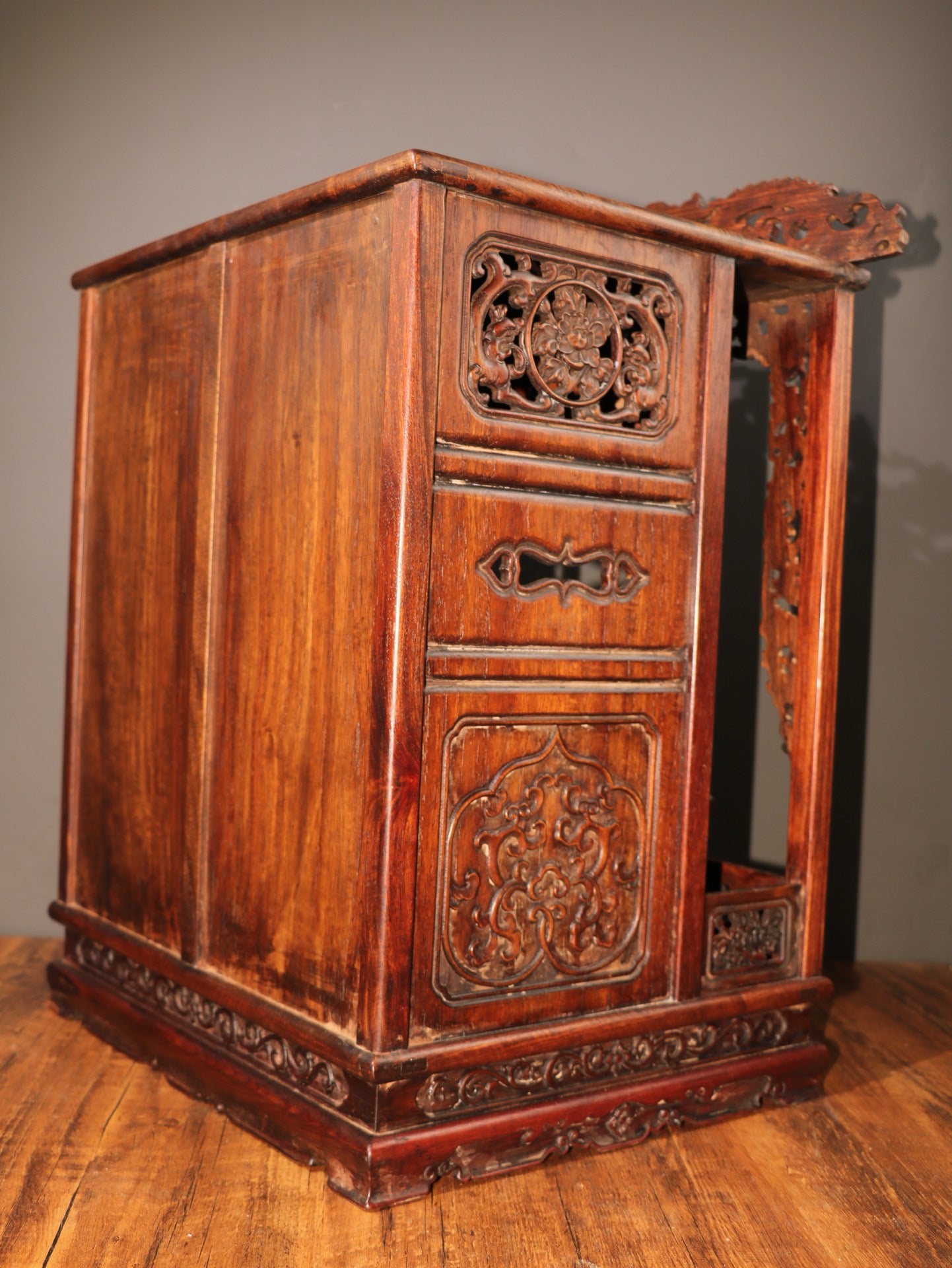 A Chinese antique rosewood Buddha niche