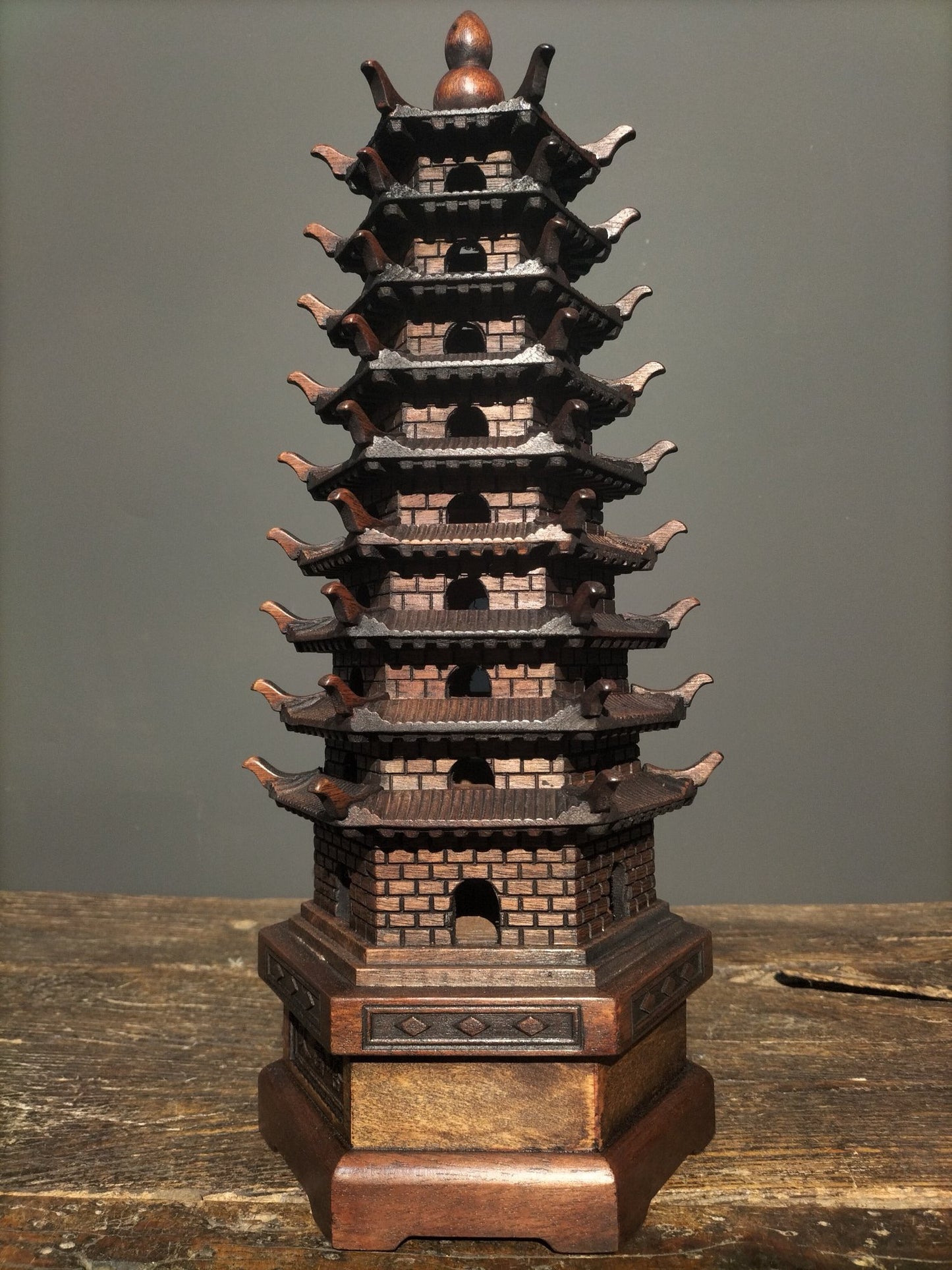 Chinese antique rosewood handmade exquisite carving [Wenchang Pagoda]