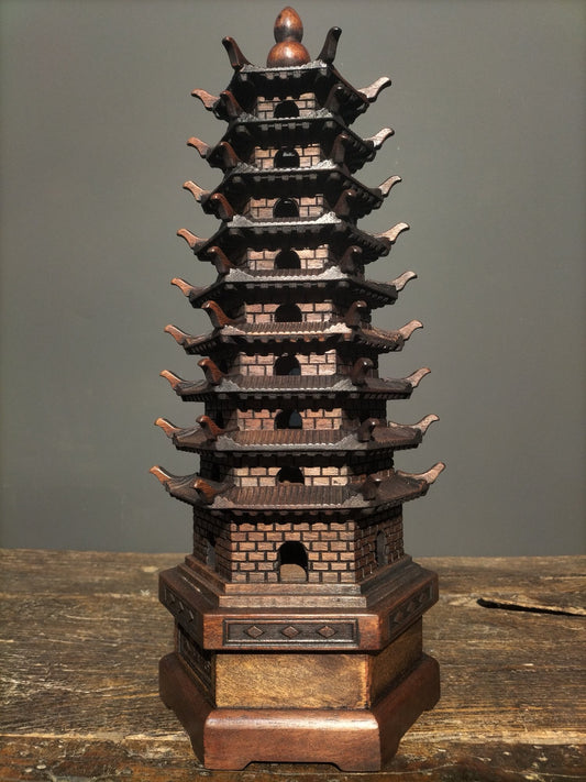 Chinese antique rosewood handmade exquisite carving [Wenchang Pagoda]