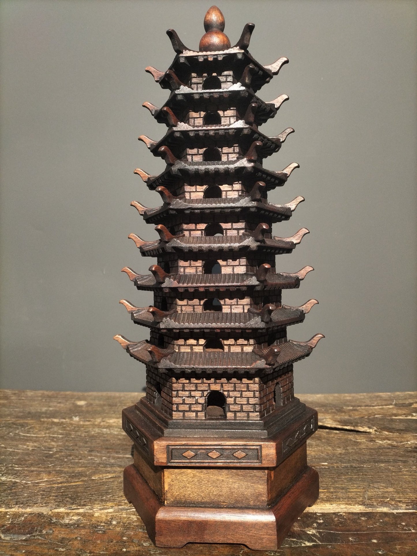 Chinese antique rosewood handmade exquisite carving [Wenchang Pagoda]