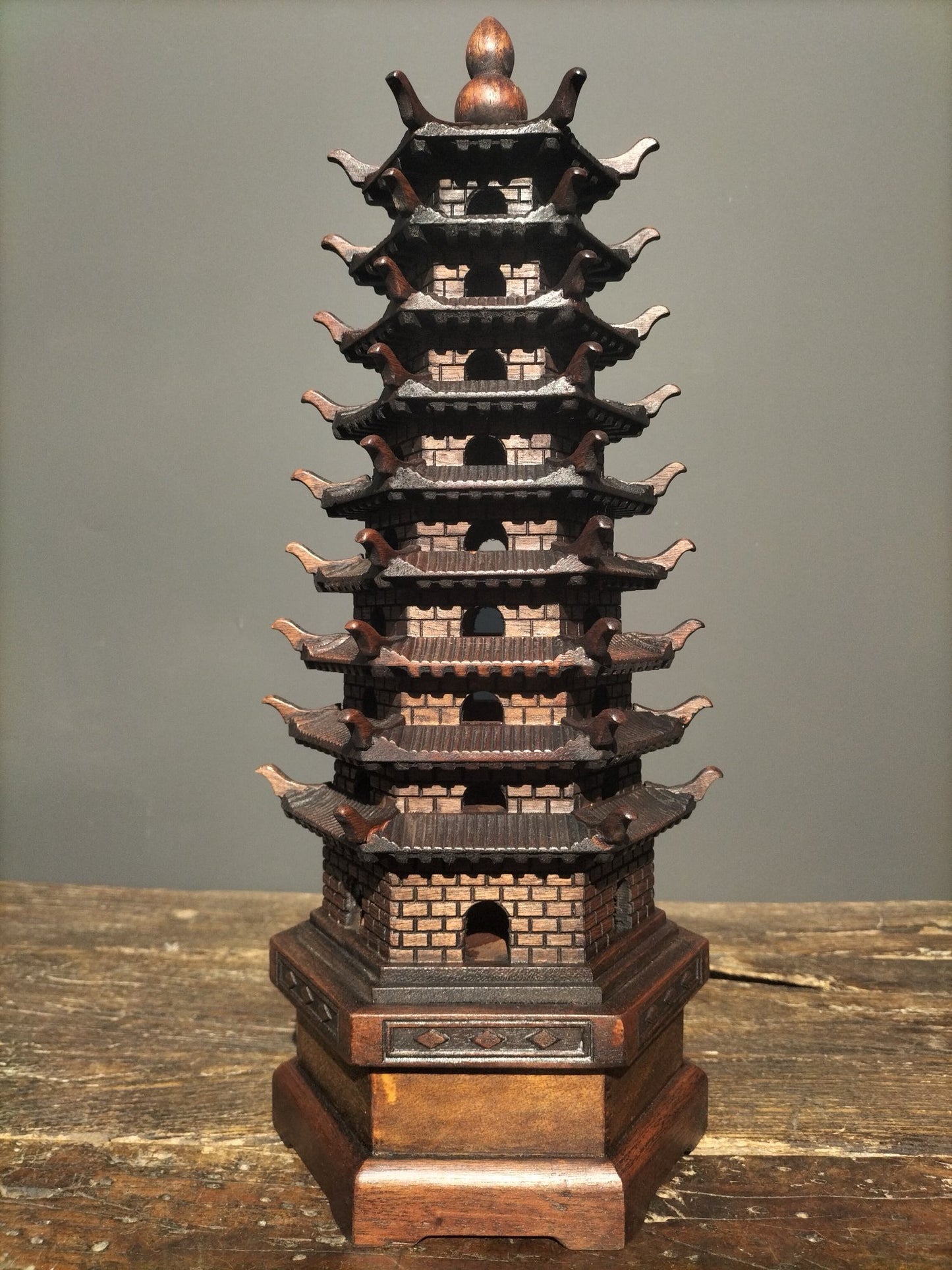 Chinese antique rosewood handmade exquisite carving [Wenchang Pagoda]