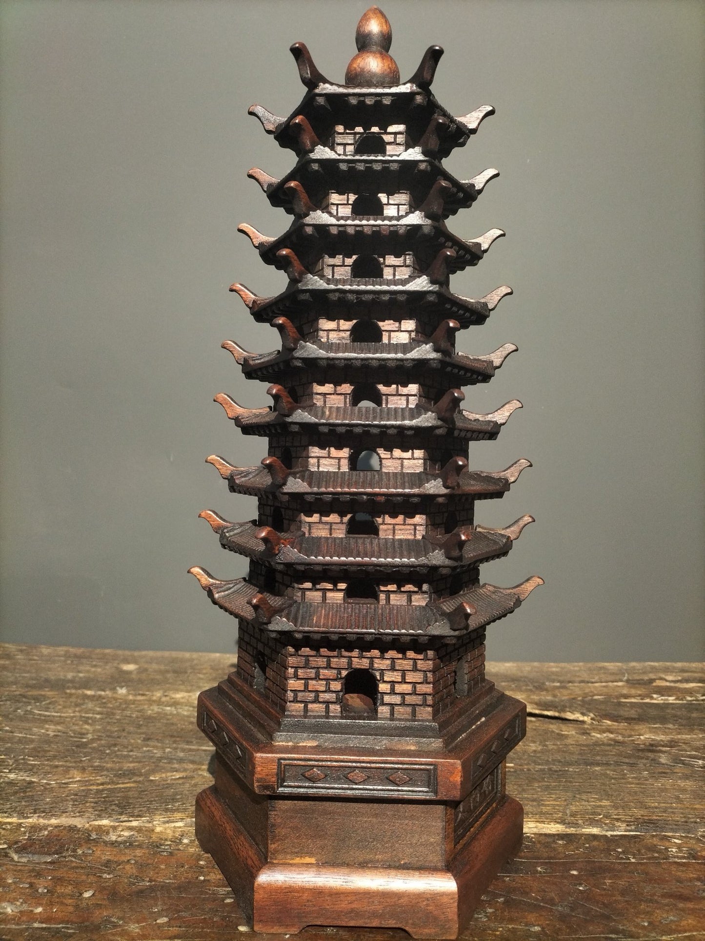 Chinese antique rosewood handmade exquisite carving [Wenchang Pagoda]