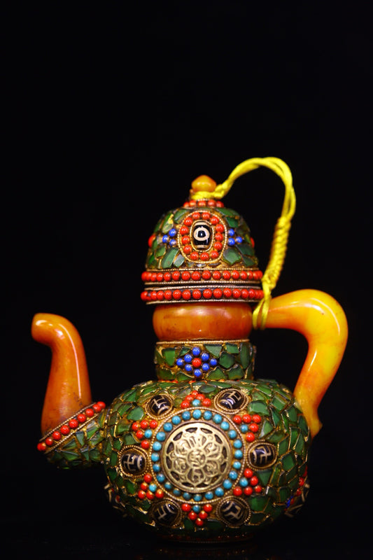 Handmade with flowing honey wax, inlaid with gemstones, the Heavenly Bead Butter Pot
