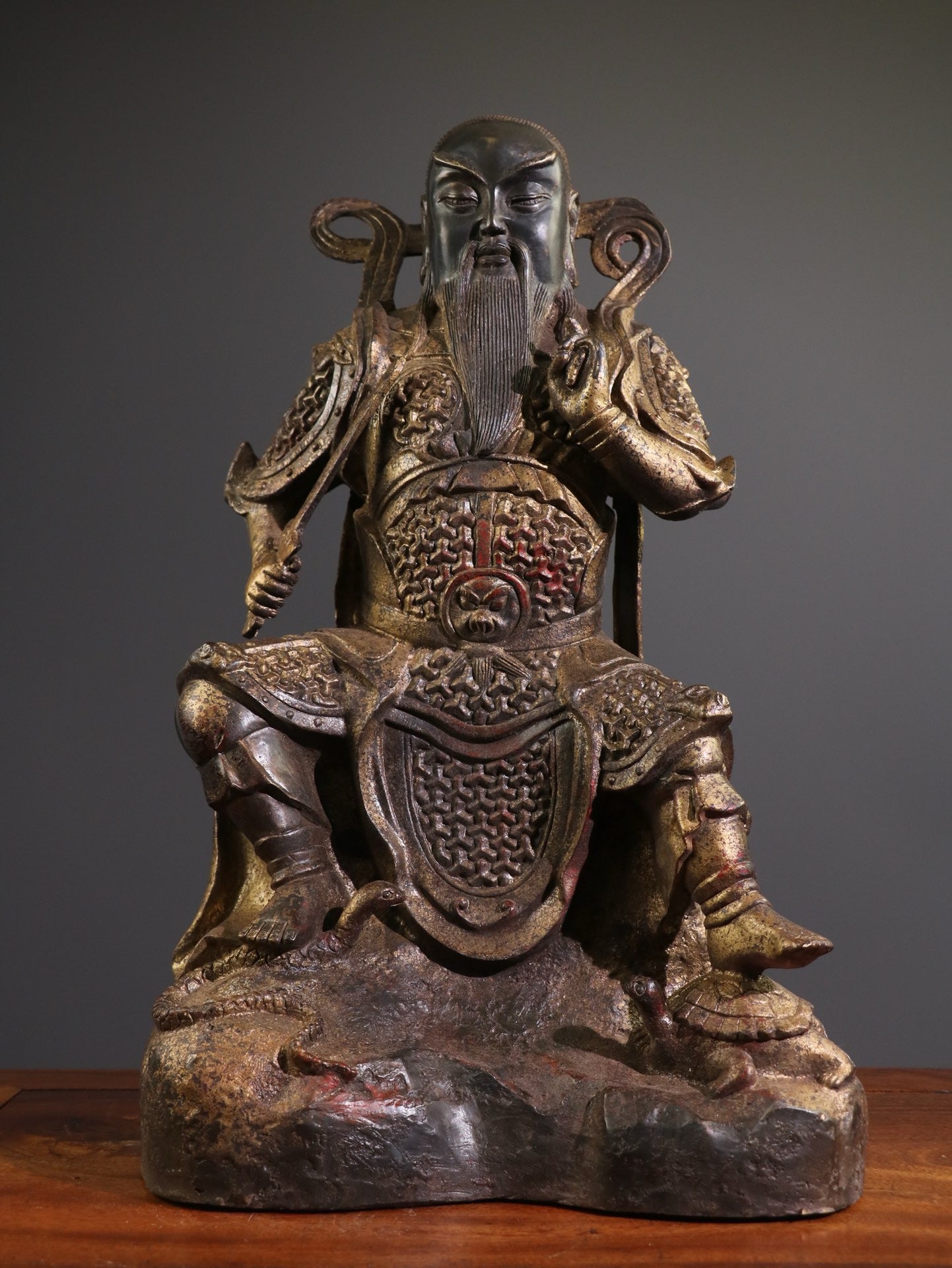 A Chinese antique pure copper statue of Xuanwu Emperor