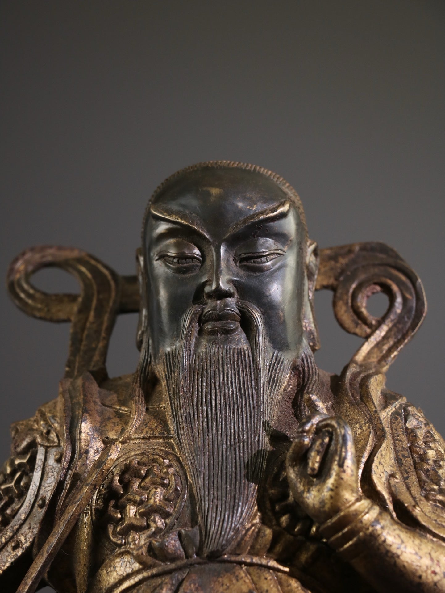 A Chinese antique pure copper statue of Xuanwu Emperor