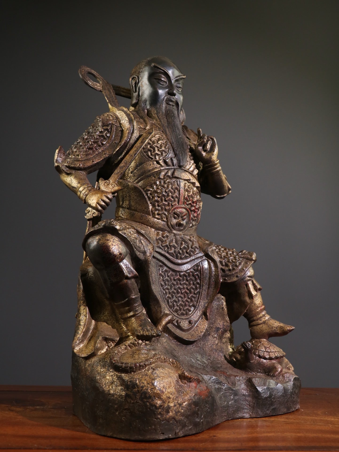 A Chinese antique pure copper statue of Xuanwu Emperor