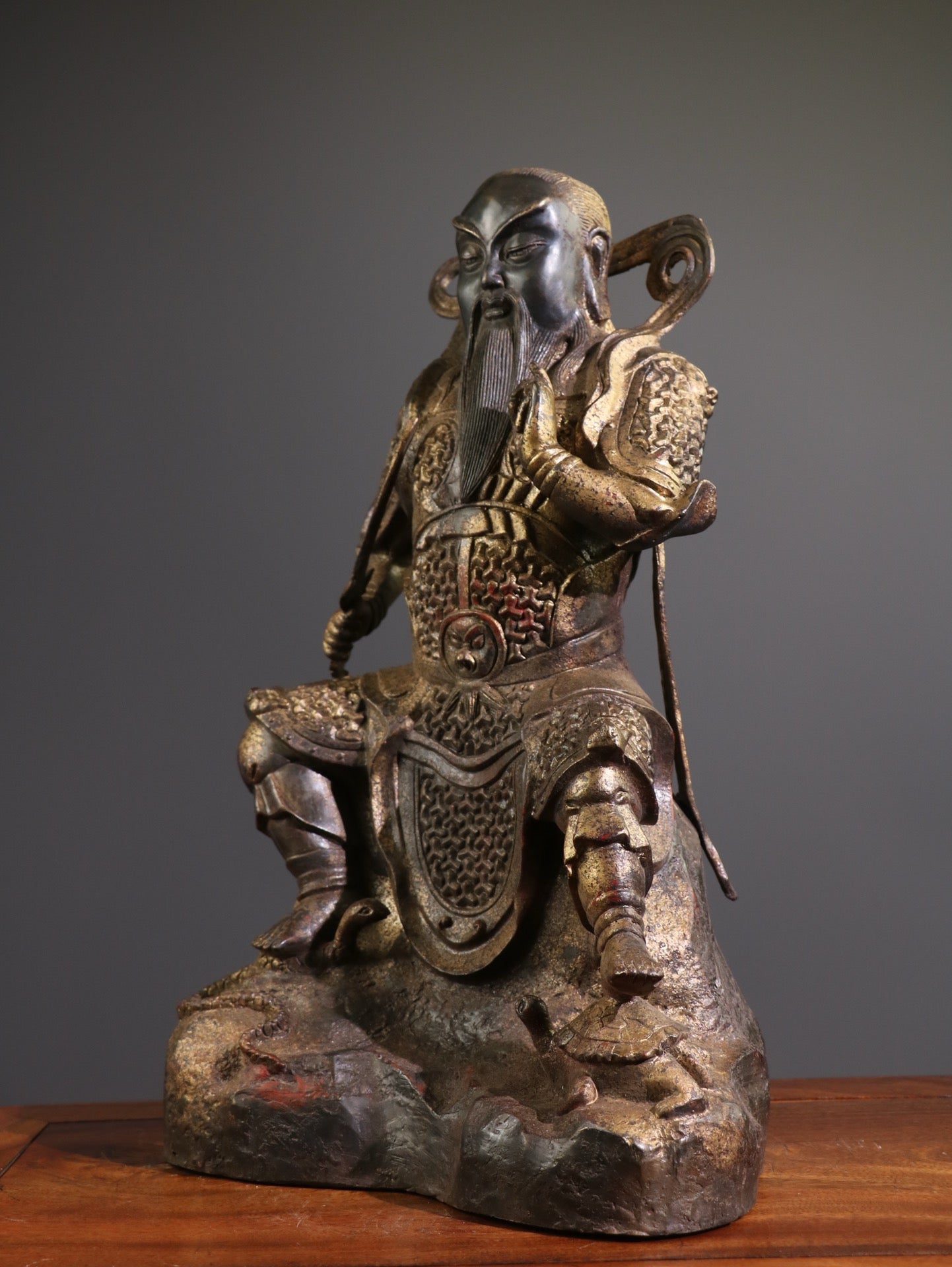 A Chinese antique pure copper statue of Xuanwu Emperor