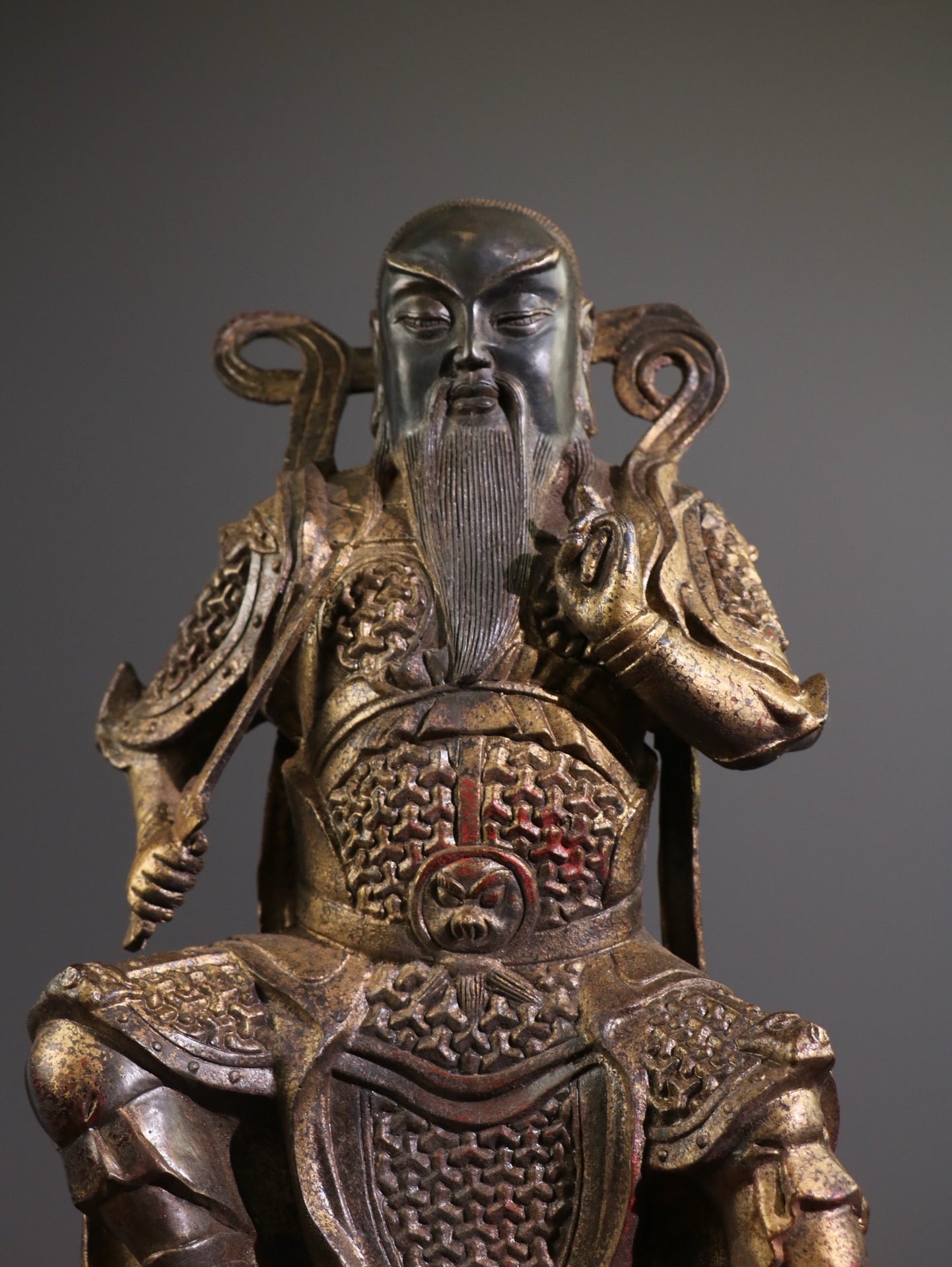 A Chinese antique pure copper statue of Xuanwu Emperor