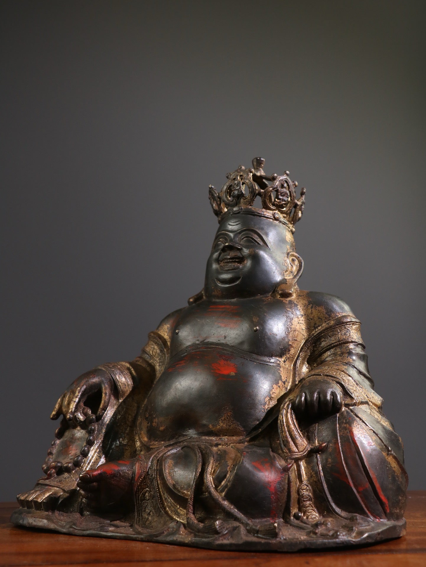 A Chinese antique pure copper statue of Maitreya Buddha