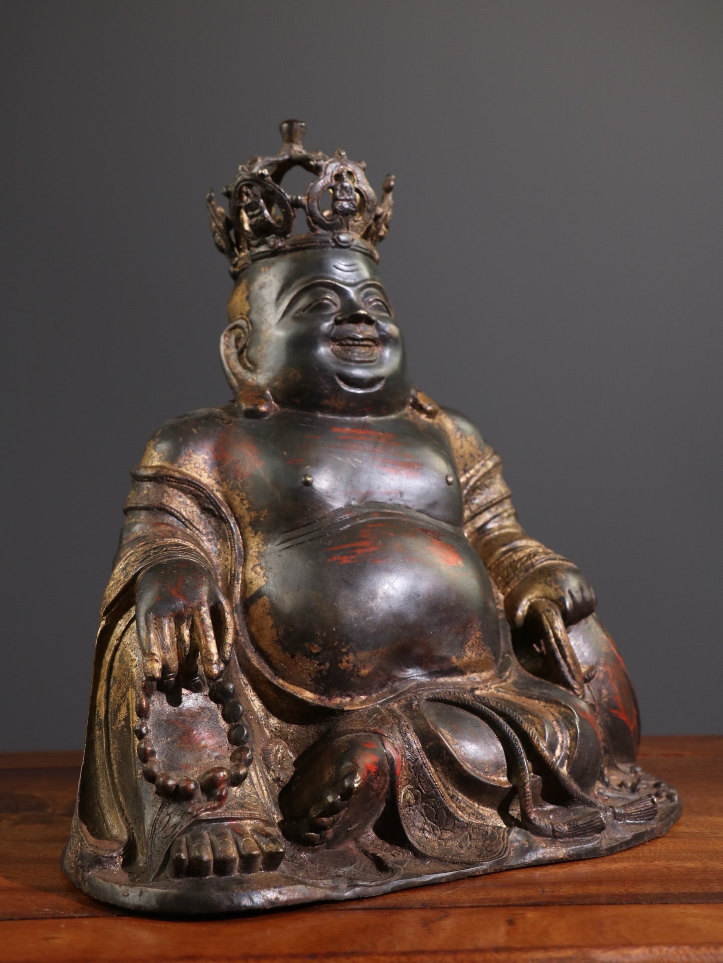 A Chinese antique pure copper statue of Maitreya Buddha