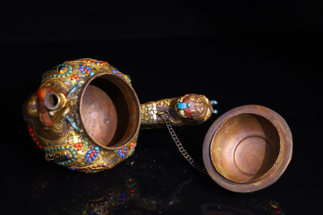 Made of pure copper by hand, inlaid with gemstones, the Heavenly Bead Butter Pot