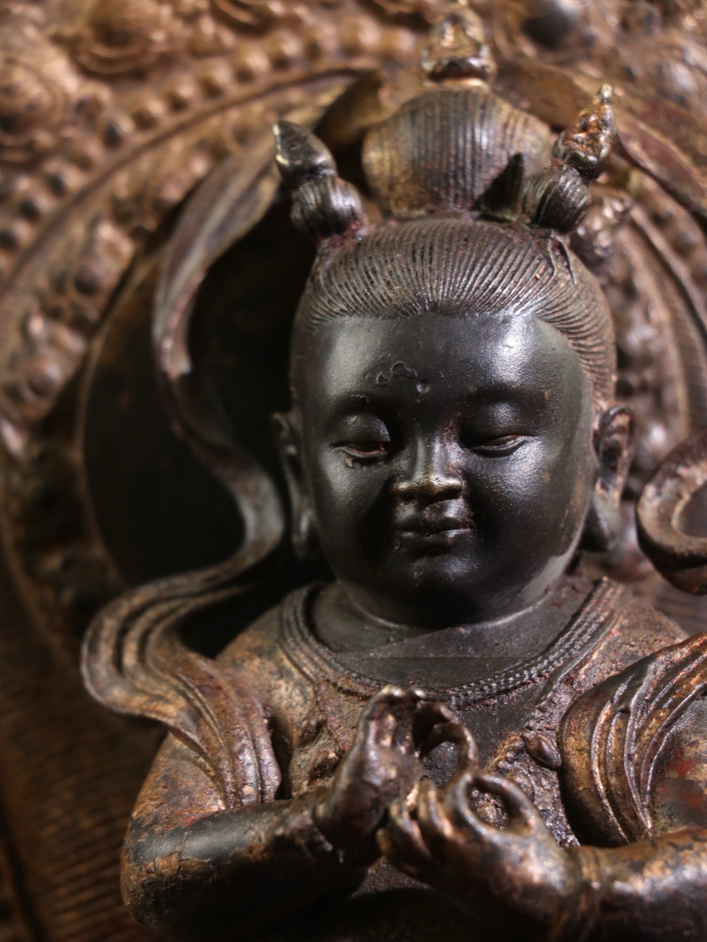 Chinese antique pure copper red child Buddha statue