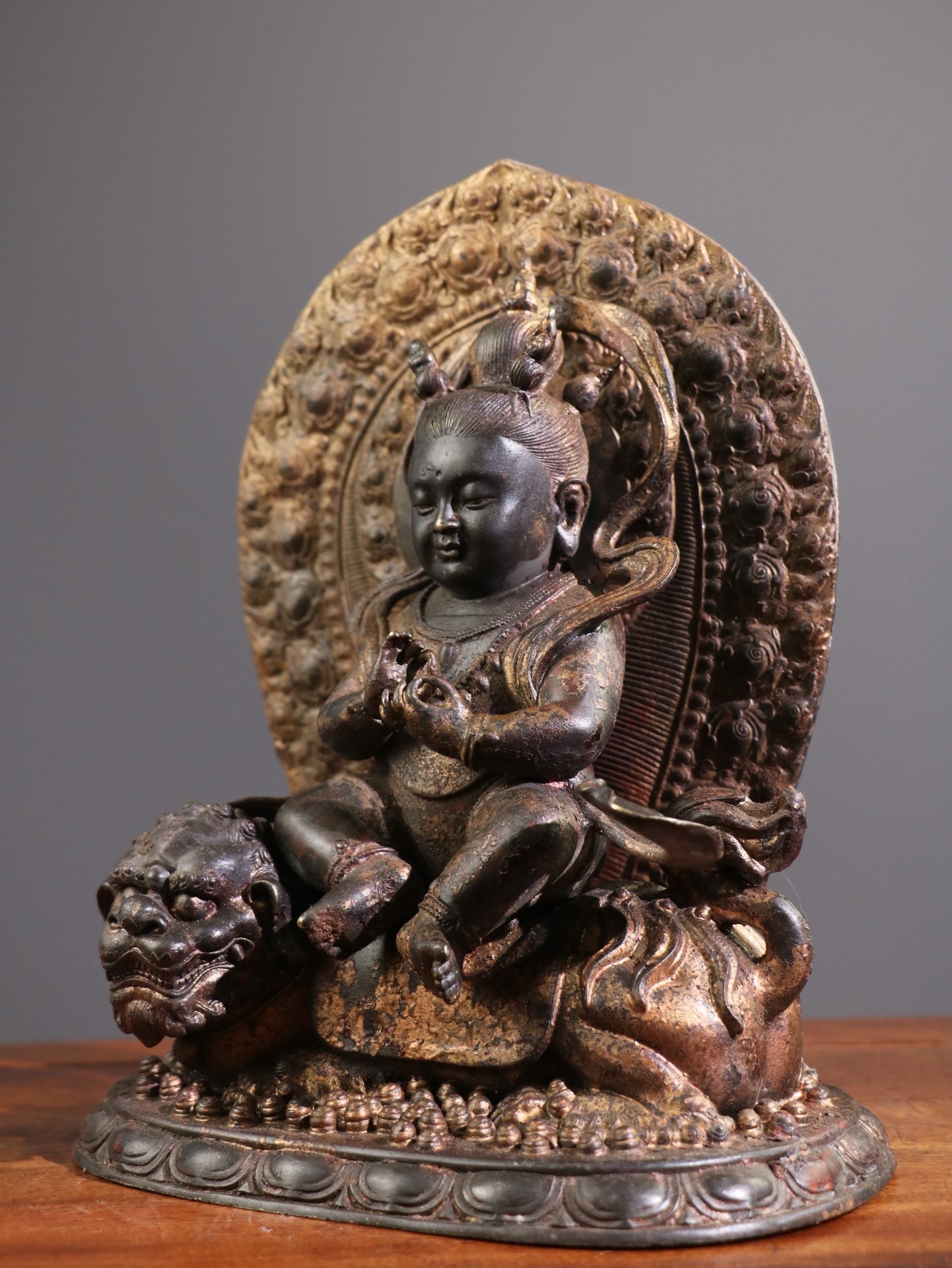 Chinese antique pure copper red child Buddha statue