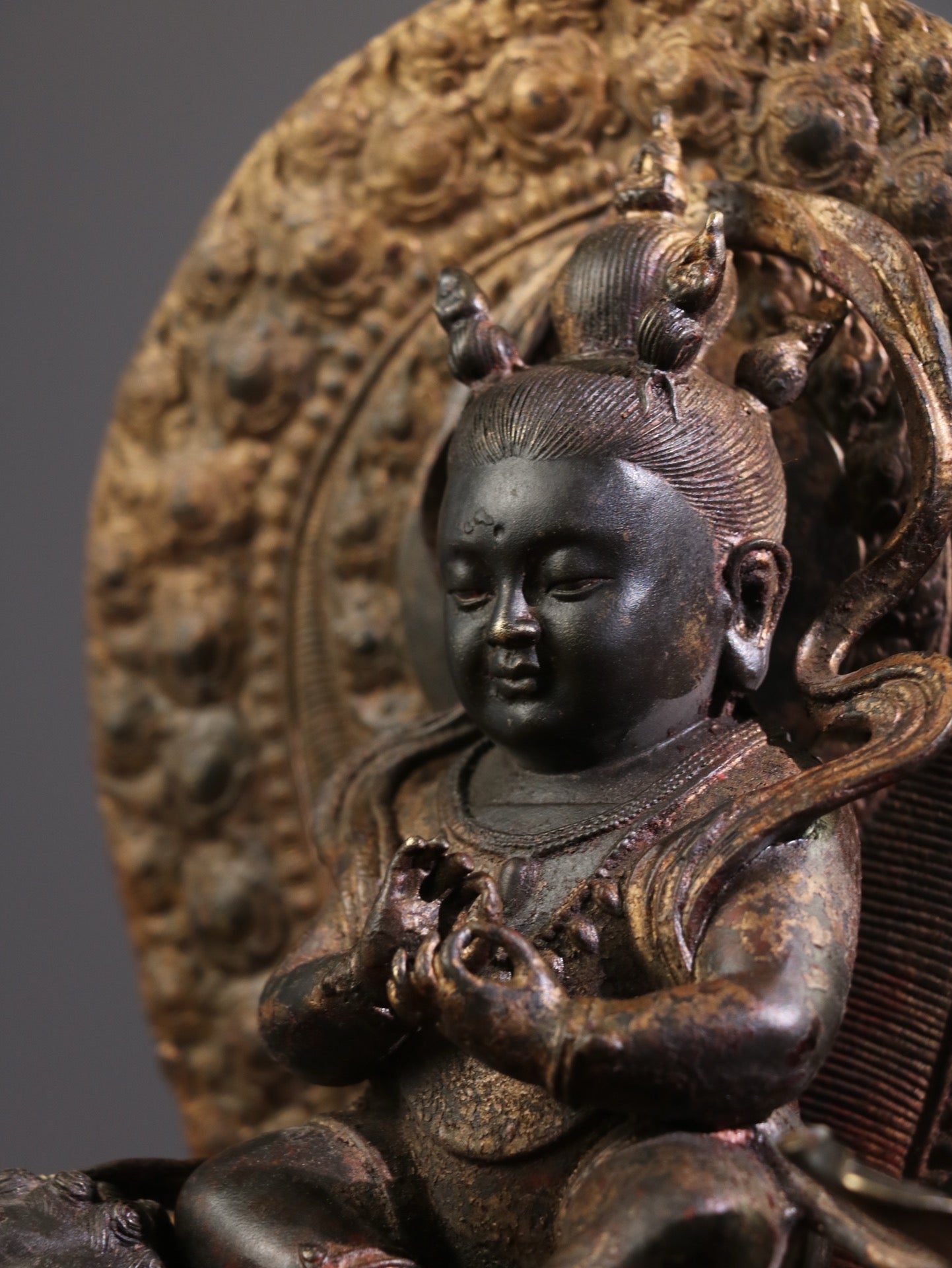Chinese antique pure copper red child Buddha statue