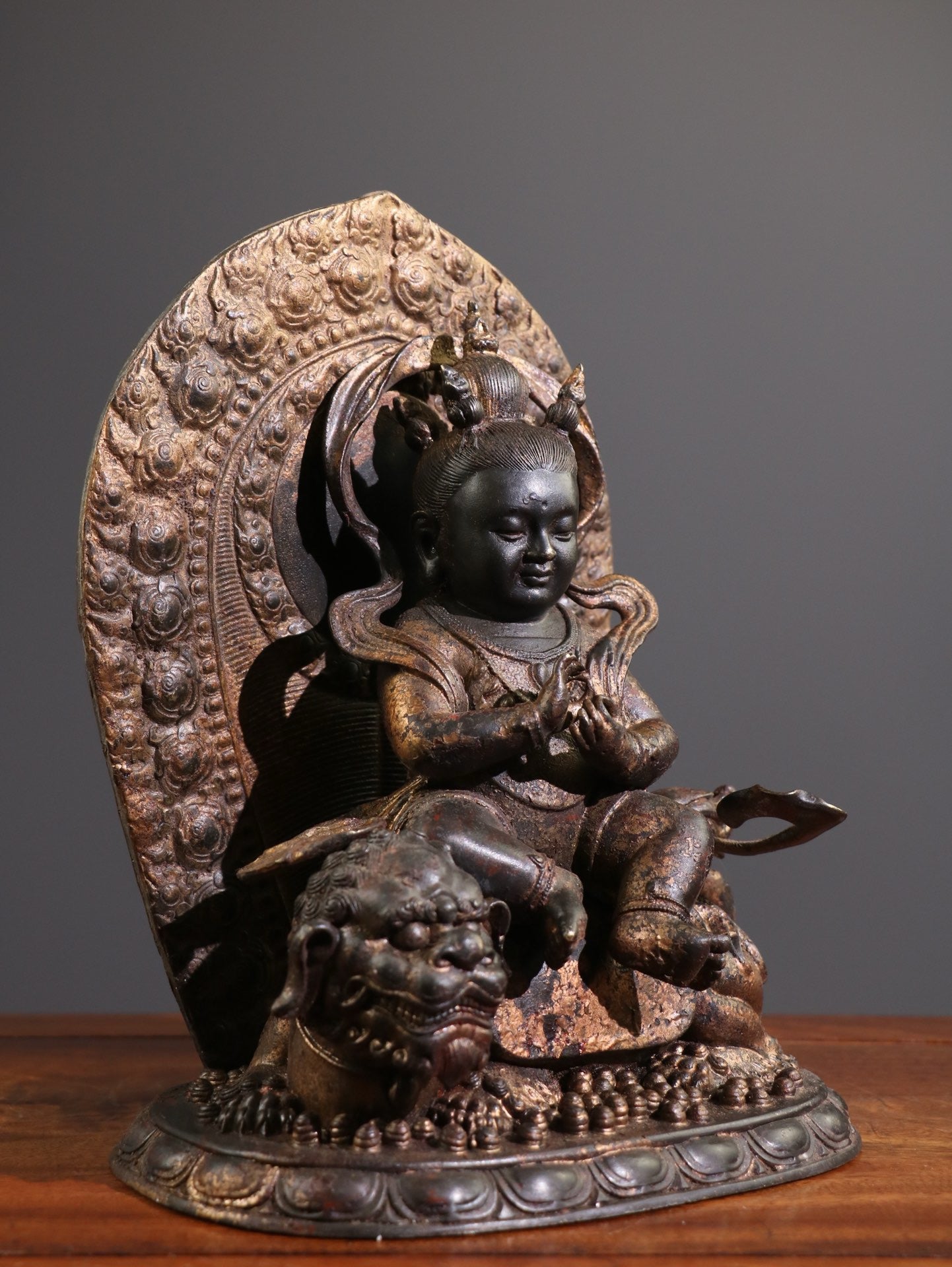 Chinese antique pure copper red child Buddha statue