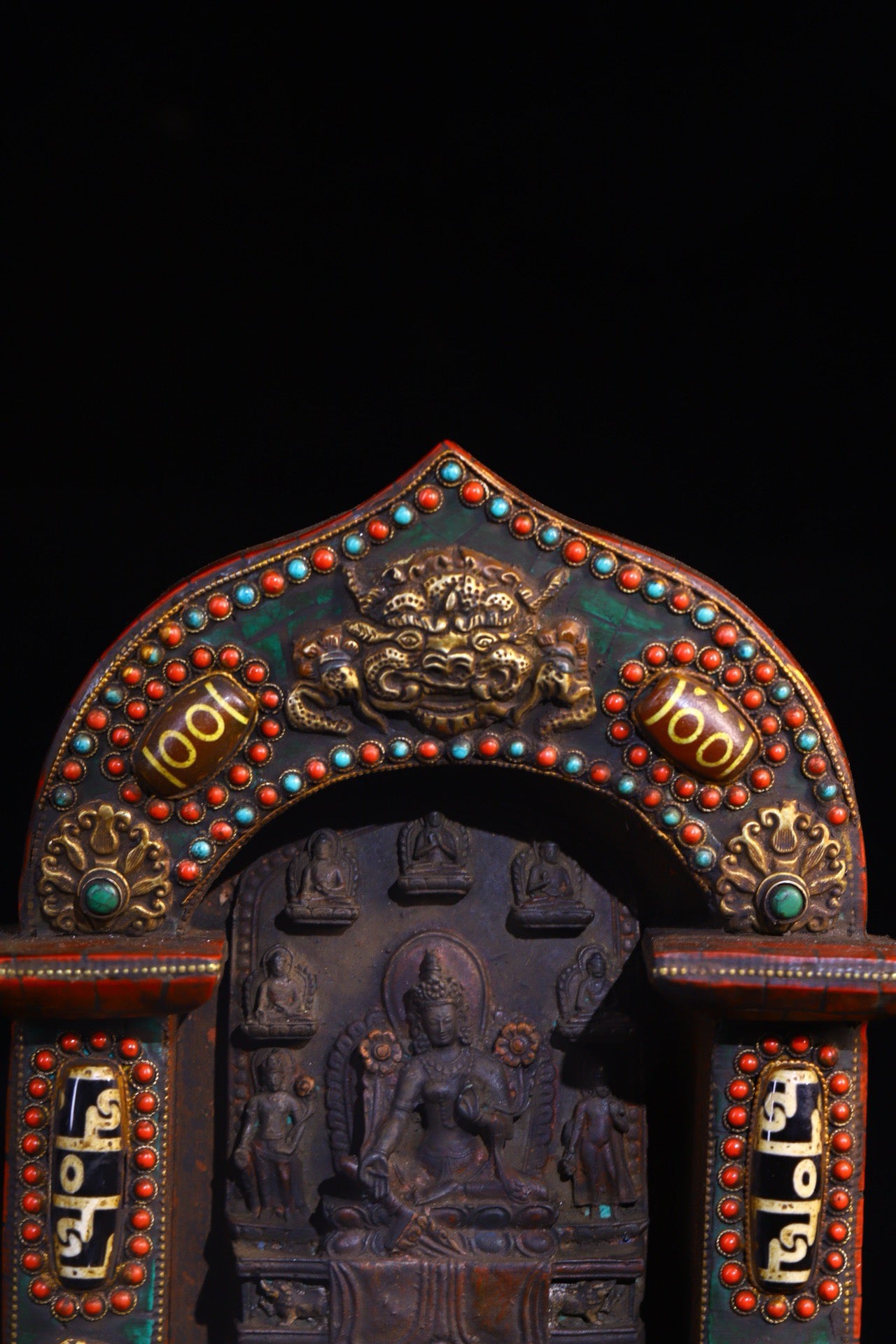 Copper gilded gold handmade silk inlaid gemstone Buddha niche