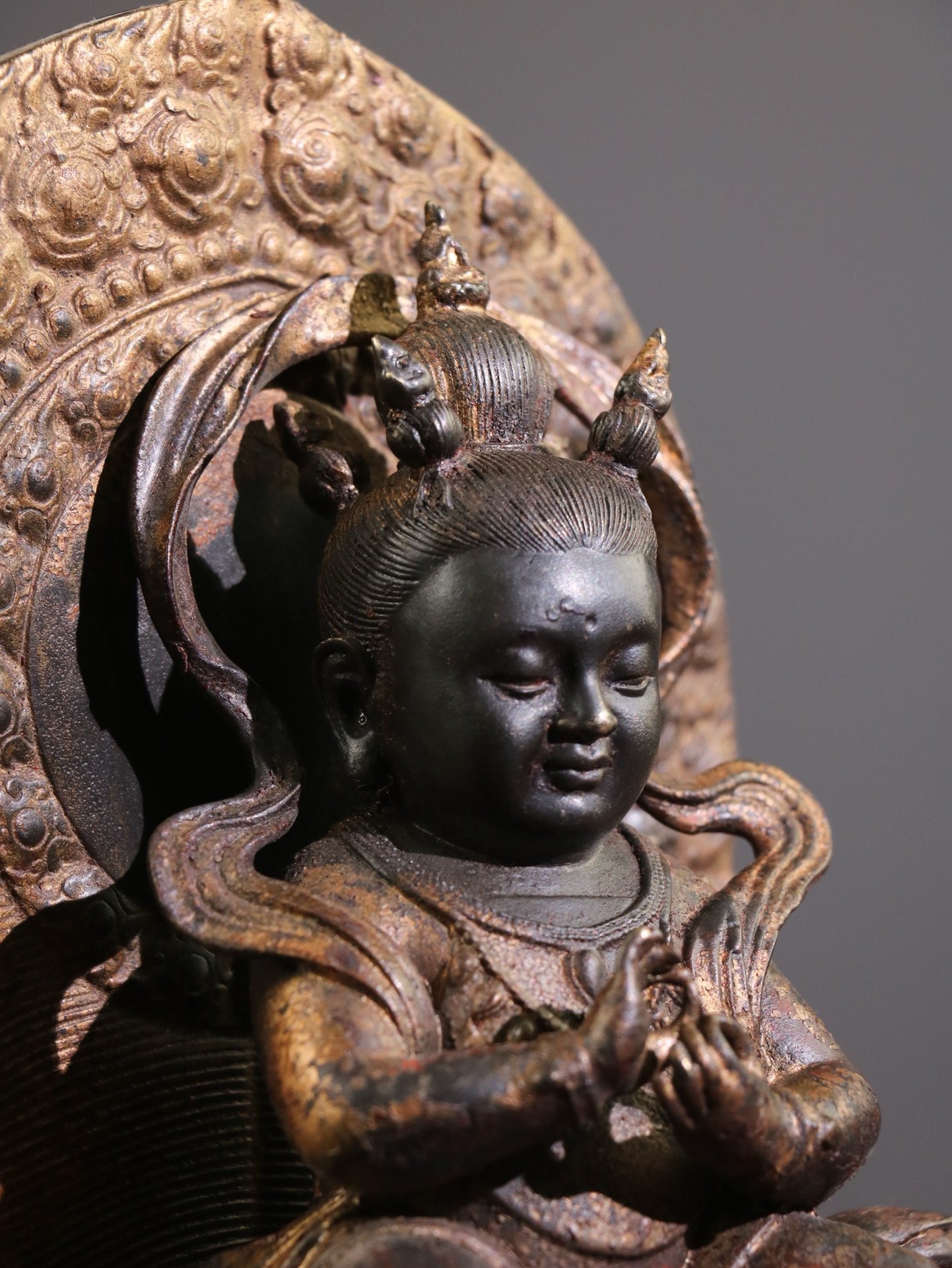 Chinese antique pure copper red child Buddha statue