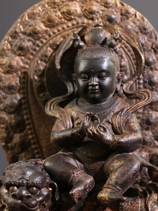 Chinese antique pure copper red child Buddha statue