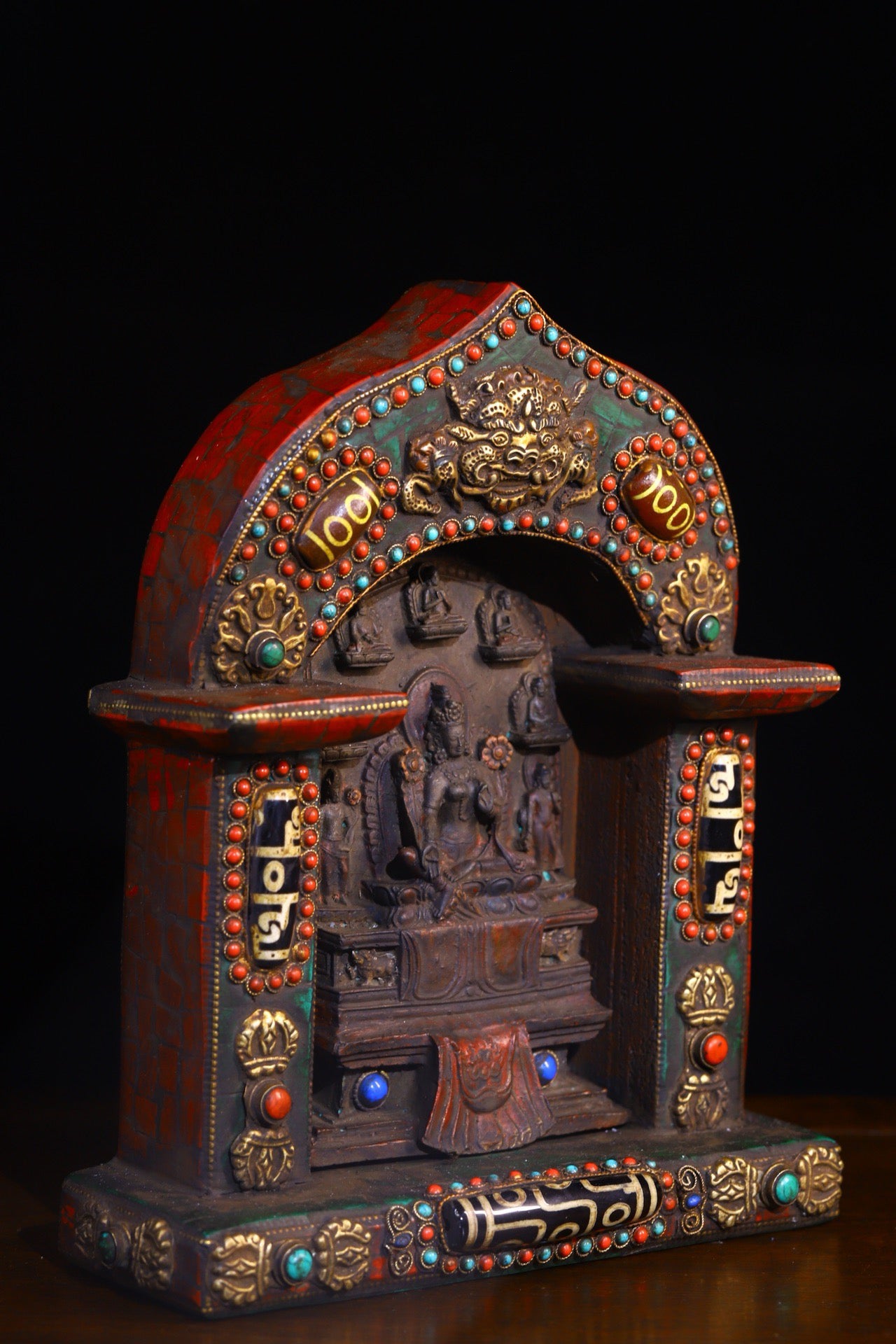 Copper gilded gold handmade silk inlaid gemstone Buddha niche