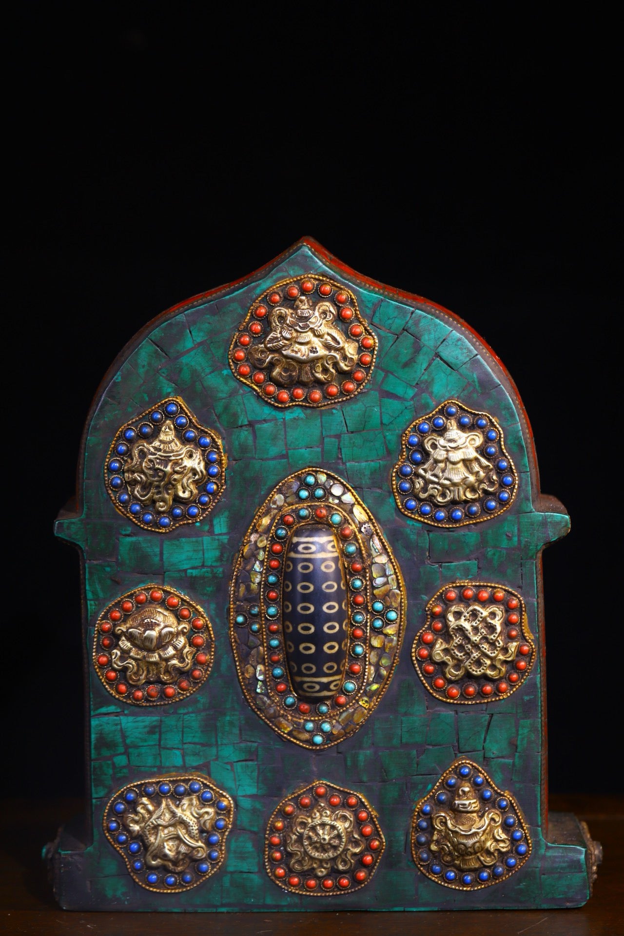 Copper gilded gold handmade silk inlaid gemstone Buddha niche